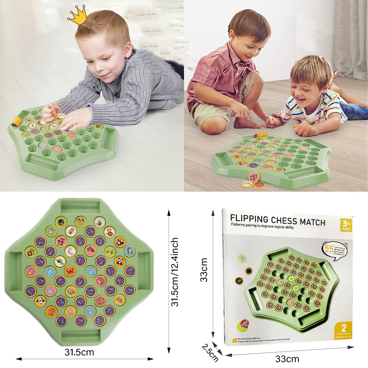 Flip & Match Animal Memory Game Board 4-Player Educational Puzzle Toy for Kids & Family